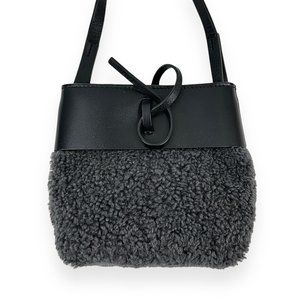 Kara Gray Black Leather & Shearling Nano Tie Crossbody Bag